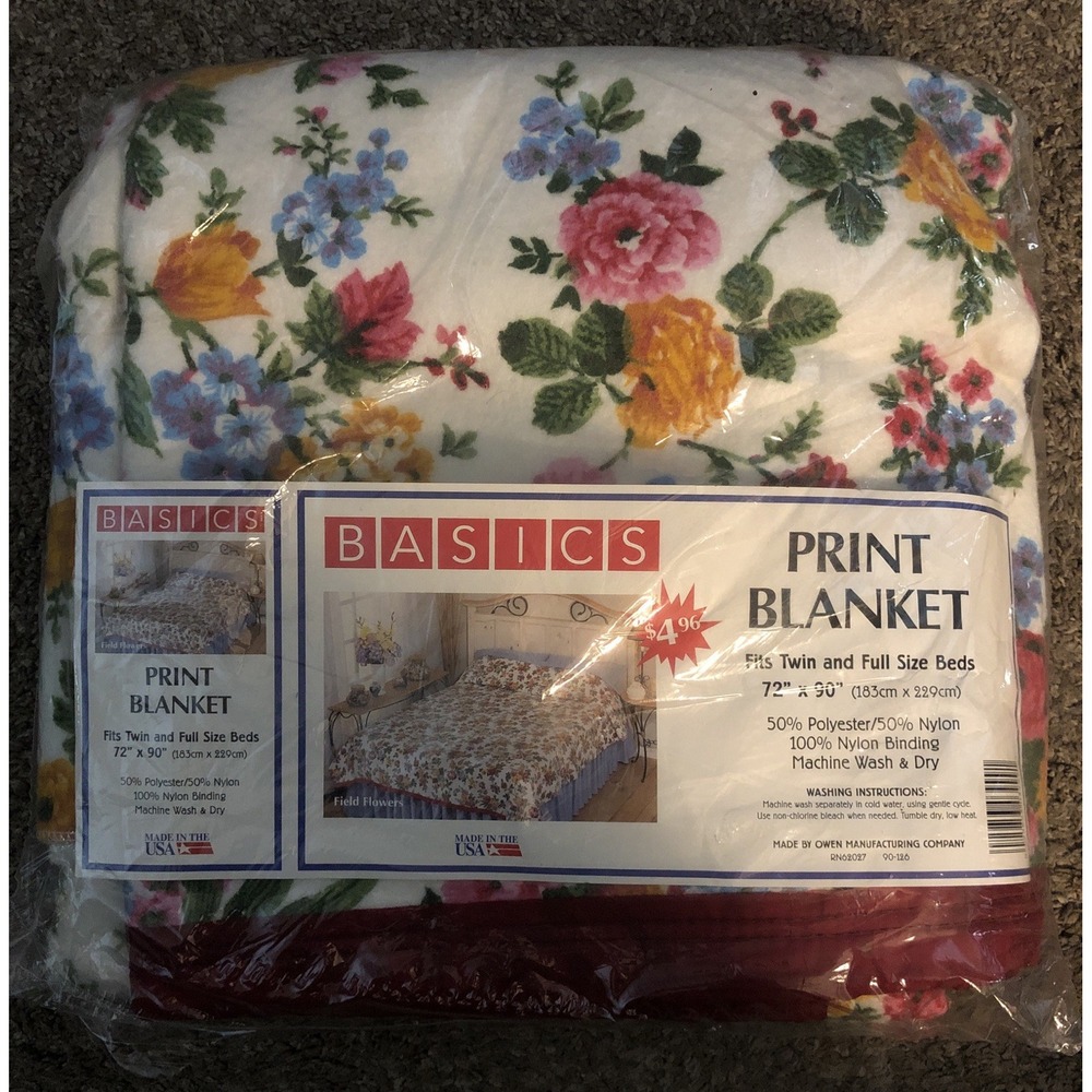 Vintage Blanket Acrylic Floral Print Twin /Full Size 72" X 90"  USA NEW